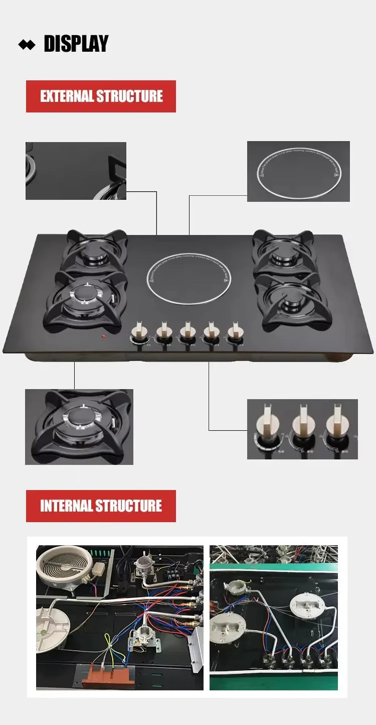 High Quality Cooktop 4 Gas 1 Single Electric  Ceramic Hob Built in Induction and Gas Stove