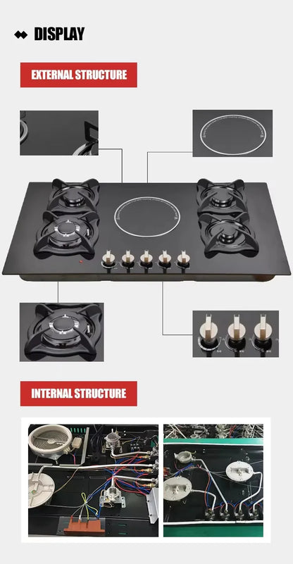 High Quality Cooktop 4 Gas 1 Single Electric  Ceramic Hob Built in Induction and Gas Stove