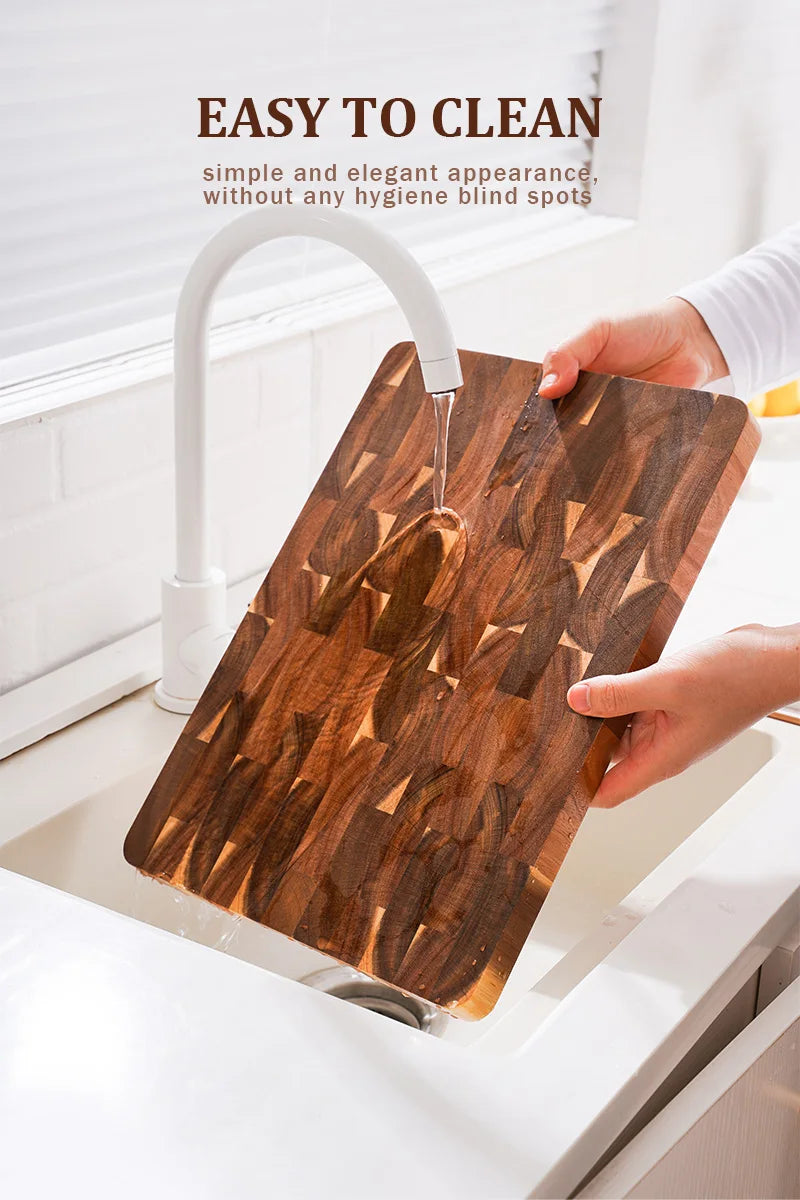 High Quality 15 inch Rectangular Cutting Board End Grain Acacia Wood Chopping Board with Side Handle