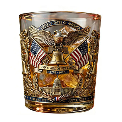 America 250 Years Anniversary Liquor Bottle Hand-blown Glassware America 250th Patriotic Eagle Cup Whiskey Glasses Rotating Cup