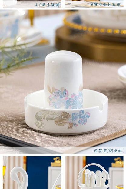 Bone china food utensils marble dinner set luxury dinnerware kitchen bowl plates dinner sets table set ceramic vintage