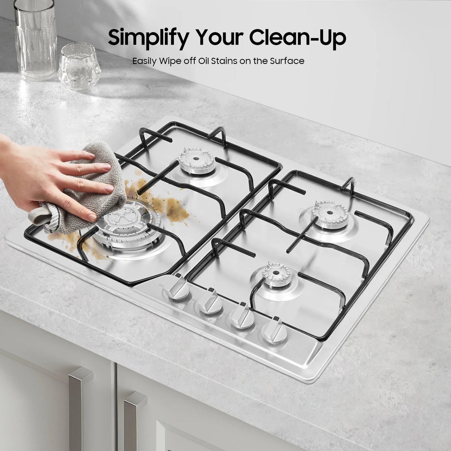 Clearance Sale Powerful Sealed Burners Gas Stove Safety Auto-Shutoff Cooktop with 4 Nozzles for Home Restaurant Cooking