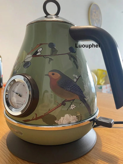 1.7L Retro Paint Decal Electrc Kettle Boiling Water With Thermometer Auto Power Off 304 stainless Steel Electrc Teapot 220V