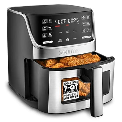 Air Fryer 7 Qt Large Ccity with LED Display 12 One-Touch Presets FryForce 360 Technology Nonstick Dishwasher-Safe Basket Crispe