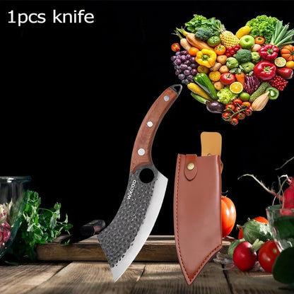 WXCOO 1~4pcs Kitchen Knife Set Stainless Steel Handmade Forged Meat Cleaver Boning Fruit Slicing Butcher Knife Cutting Board
