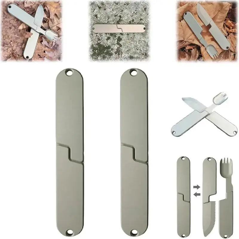 2 In 1 Fork Spoon Outdoor Tableware Multifunction Stainless Steel Flatware Camping Hiking Picnic Utensils Set Combo For Outdoor