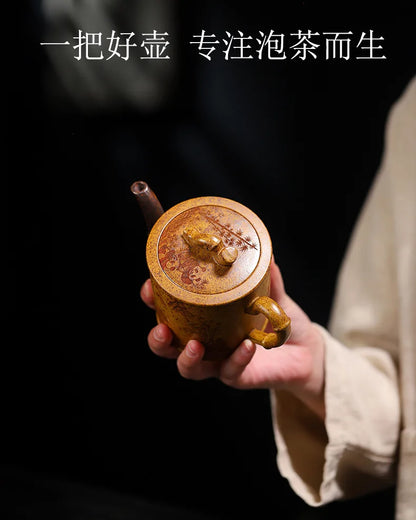 320ml Exquisite Yixing Purple Clay Teapots Handmade Bamboo Section Pot Raw Ore Section Mud Kettle Chinese Zisha Tea Set Gifts