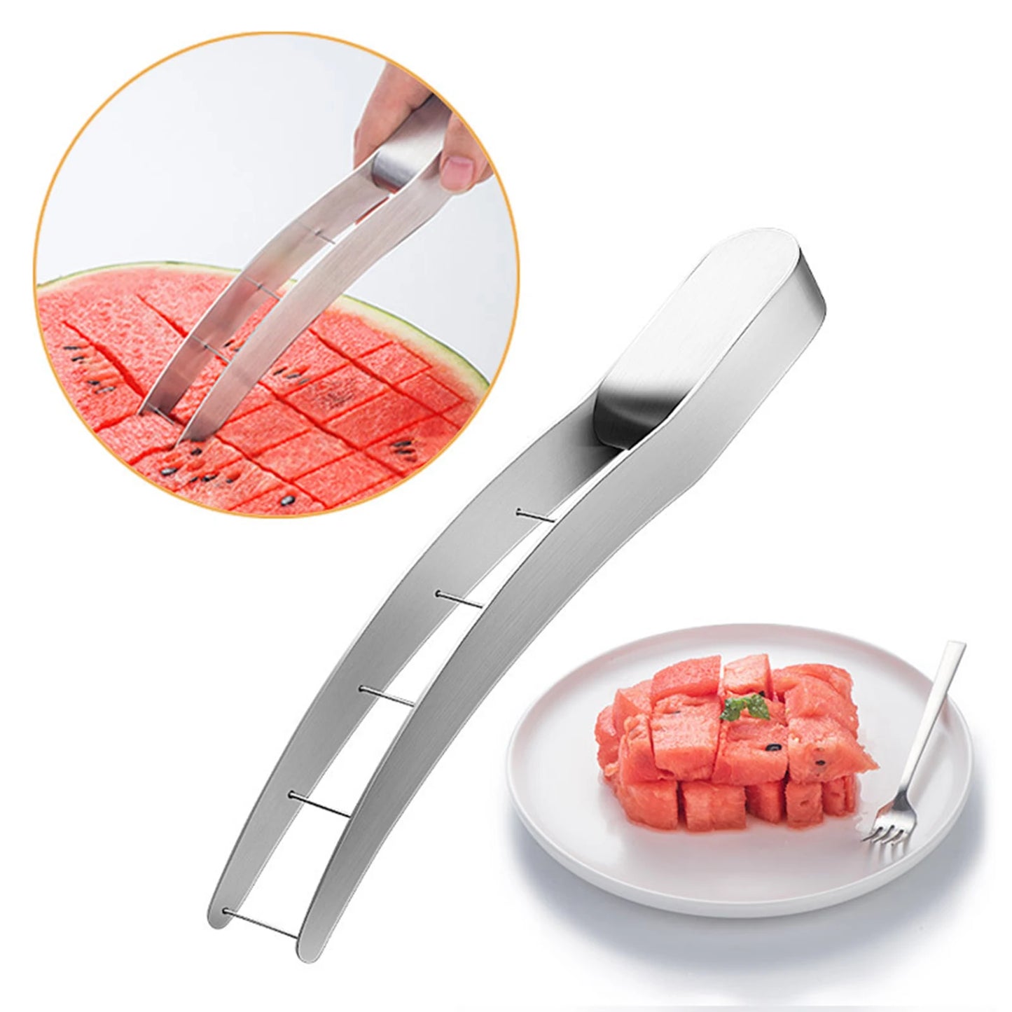 Stainless Steel Watermelon Slicer Cutter Tool for Quick Cube Cutting for Fruit Salad Outdoor Camping Kitchen Gadget