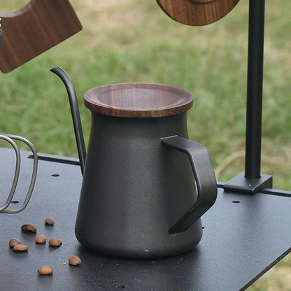 304 Fine Mouth Stainless Steel Coffee Hand Brewer, Western Style Coffee Pot, Home Coffee Utensils with Lid,Office Tea Maker