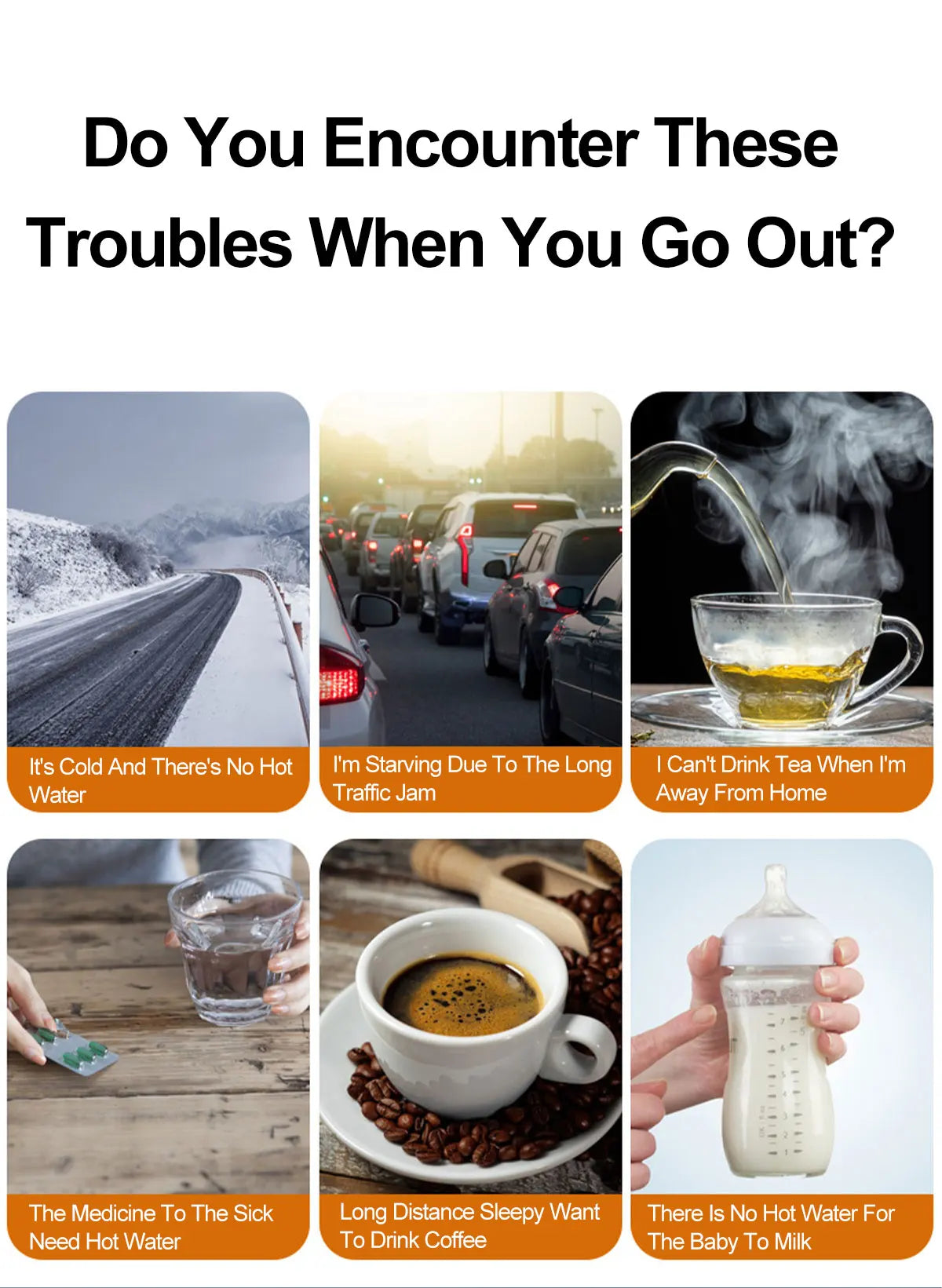 Portable Car Hot Kettle 1.5L Large Capacity 304 Stainless Steel Portable Water Heater Auto Travel 12V 24V For Coffee Tea
