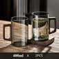 1/2pcs 400ml Glass Cups with Walnut Handle Household Heat-resistant Mug Large Capacity Tea Making Cup Office Drinking Glasses