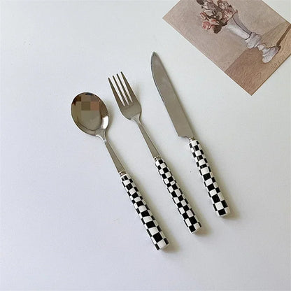 3pcs Stainless Steel Ceramics Handle Cutlery Set Dinnerware Clamp Western Tableware Knife Fork Tea Spoon