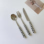 3pcs Stainless Steel Ceramics Handle Cutlery Set Dinnerware Clamp Western Tableware Knife Fork Tea Spoon
