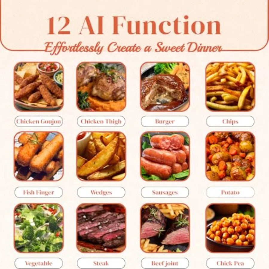 XXL Family Size 8.5QT Air Fryer with AI Camera, Stainless Steel Black, Auto-Recipe Selection Time Adjustment for Steak, Wings,
