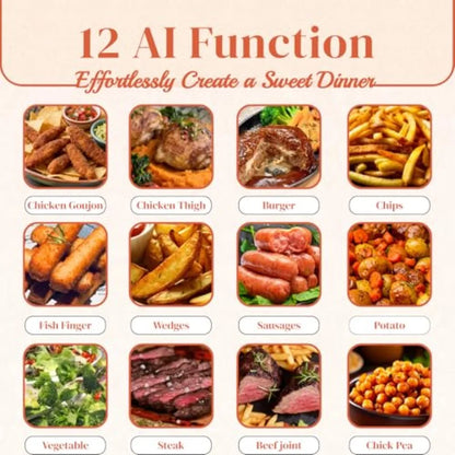 XXL Family Size 8.5QT Air Fryer with AI Camera, Stainless Steel Black, Auto-Recipe Selection Time Adjustment for Steak, Wings,