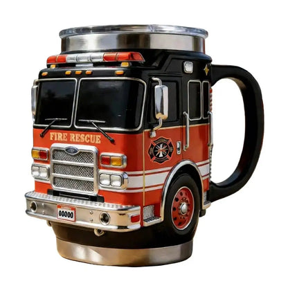 Fire Rescue Coffee Mug, Retro 3D Fire Truck Coffee Mug, Personalized Stainless Steel Wall Insulation Mug New Year Gifts for Mens