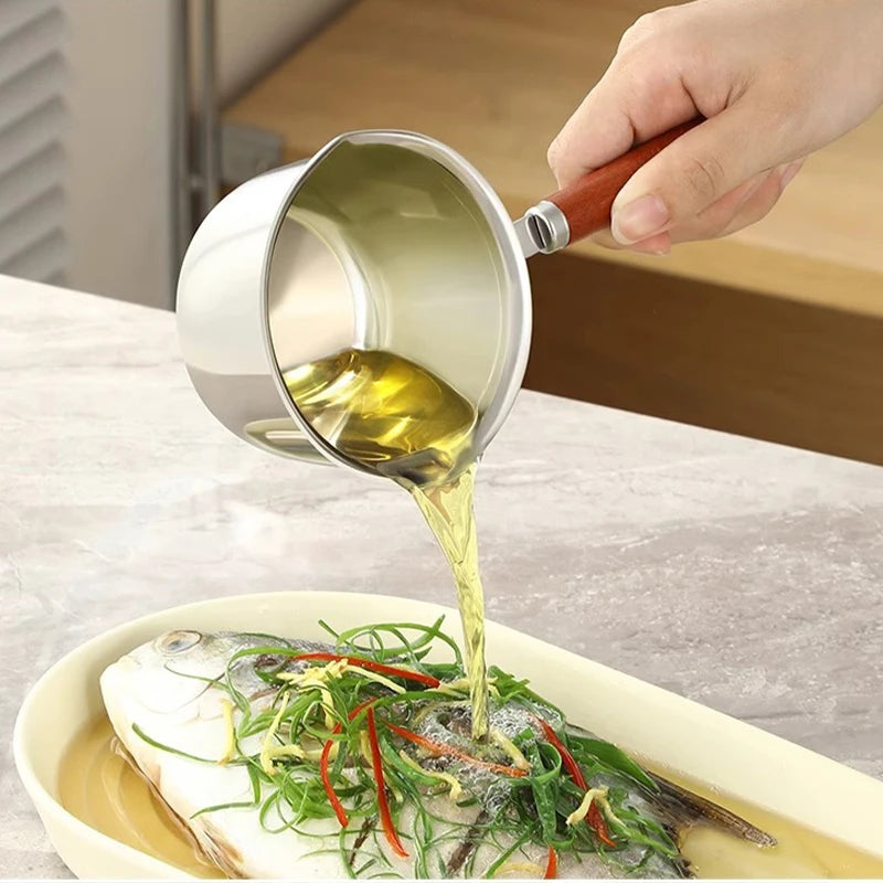 316Stainless Steel Oil Pot Mini Hot Milk Pan Frying Pan Wooden Handle Small Saucepan Boiling Butter Melt Pot Kitchen Accessories