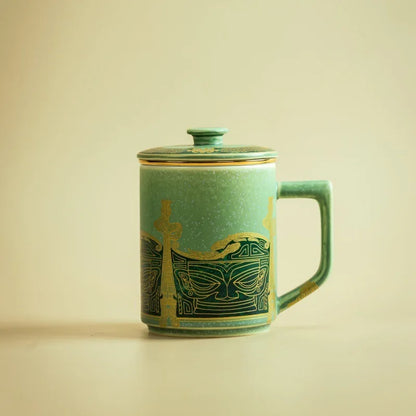 350ml Sanxingdui Standing Figure Cultural Creative Filter Tea Separator Cup Zen Tea Mug With Infuser Tea Maker Office Water Cup