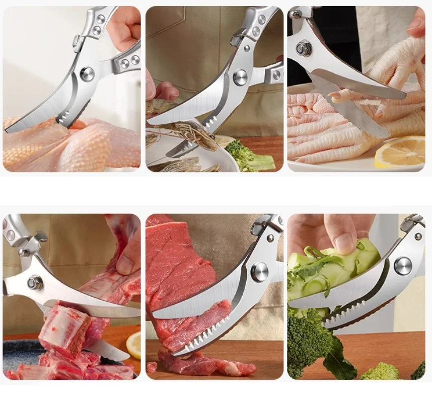 Kitchen Scissors Multifunctional Chicken Bone & BBQ New Sharp and Durable Household Stainless Steel Strong Scissors Outdoor Use