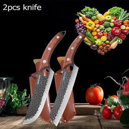 WXCOO 1~4pcs Kitchen Knife Set Stainless Steel Handmade Forged Meat Cleaver Boning Fruit Slicing Butcher Knife Cutting Board