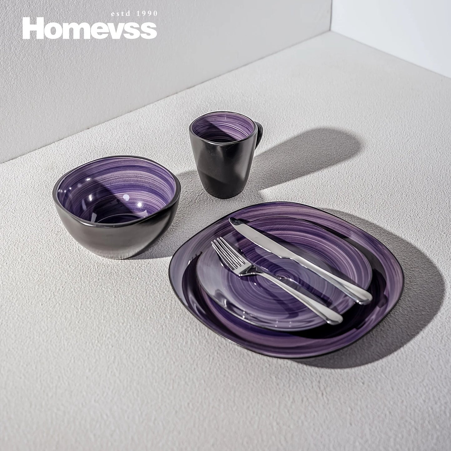 16pcs Square Tableware Set - Artfully Hand-Brushed, Colorful And Black-Trimmed Square Plates And Bowls Set, 4-Person Tableware S