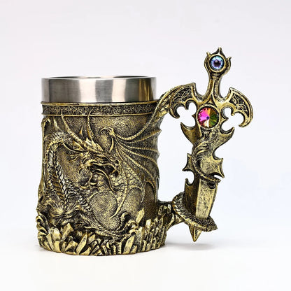 Medieval Dragon Sword Coffee Mug Stainless Steel Resin Insert Beer Mugs Steins Tankard Dragon Themed Party Decor Friends Gift