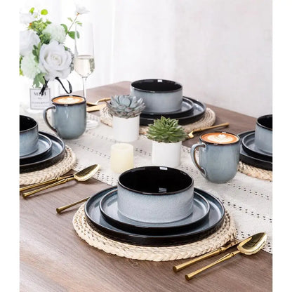 Ceramic Dinnerware Sets for 4,Round Reactive Glaze Ceramic Plates and Bowls Set Dishwasher amp Microwave Safe Dishes Set,Service
