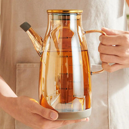 600/800/1000ml Oil Bottle Kitchen Glass Oil Pot Large Capacity Leak-Proof Pour Soy Vinegar Tank Oil Dispenser Kitchen Tools