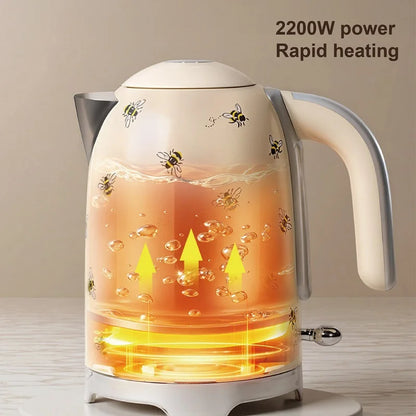 2200W Retro Print Electric Kettle Home 304 Stainless Steel Quick Boiling Kettle Auto Power Off Teapot Kitchen Tools 1.7L