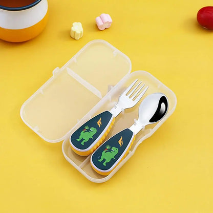 2Pcs Toddler Utensils Cute Toddler Feeding Spoon And Fork Set 304 Steel Cartoon Spoon And Fork Set