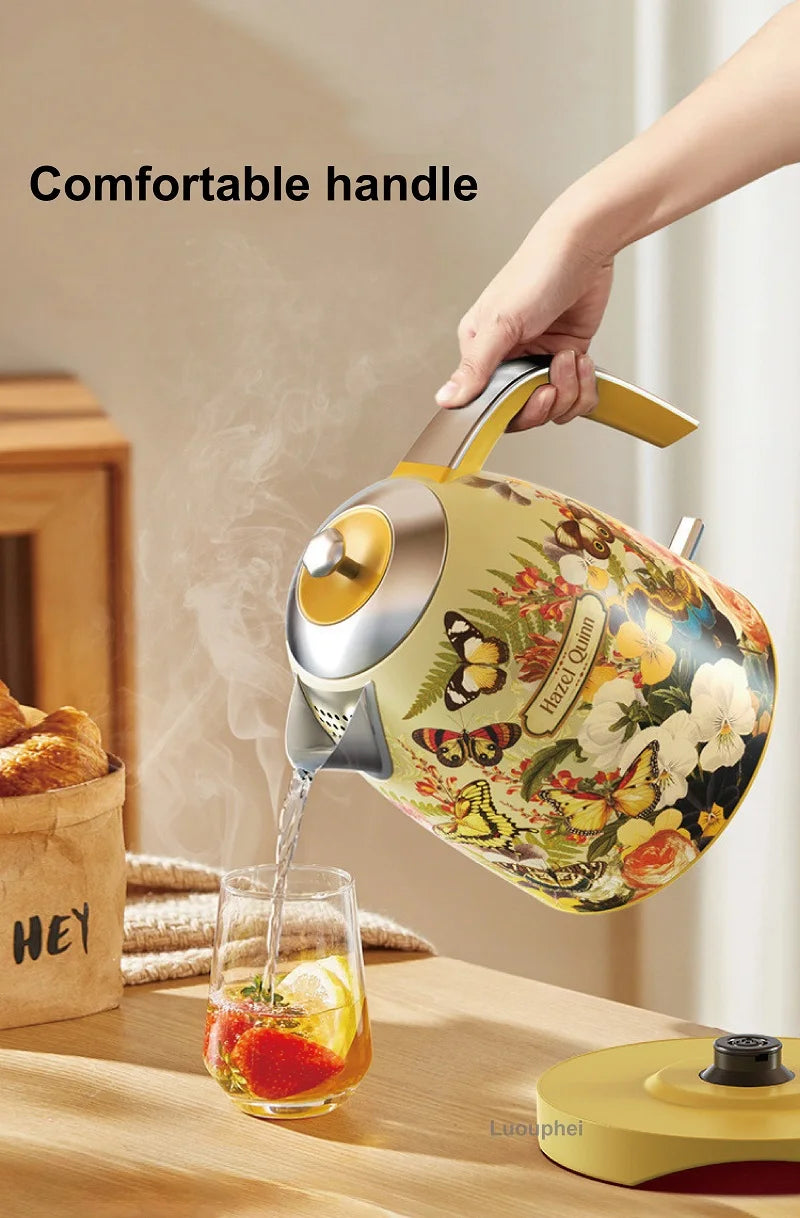 1700ml Retro Printed Electric Kettle Household 304 Stainless Steel Boil Kettle Automatic Power Off Teapot Kitchen Tool 1850W