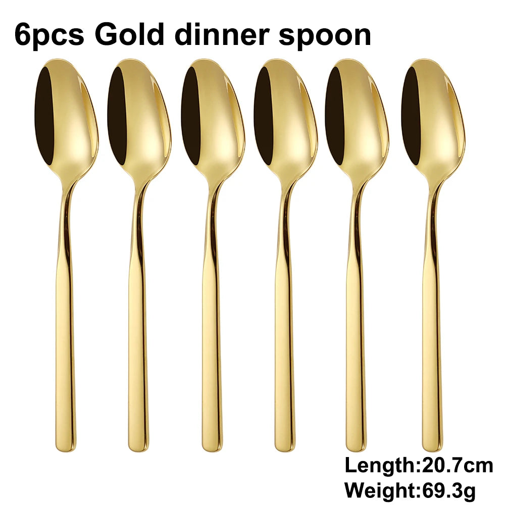 4/6/12/16/18/20/24Pcs Gold Cutlery Set Stainless Steel 304 Tableware Elegant Western Knife Fork Spoon Mirror Dinner Set