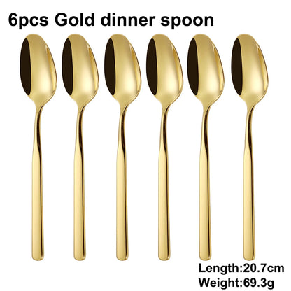 4/6/12/16/18/20/24Pcs Gold Cutlery Set Stainless Steel 304 Tableware Elegant Western Knife Fork Spoon Mirror Dinner Set