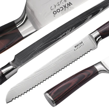 WXCOO Santoku Butcher Carving Knife Japanese Kitchen Knives High Carbon Steel Knife Set Fruit Bread Meat Cleaver Boning Knife