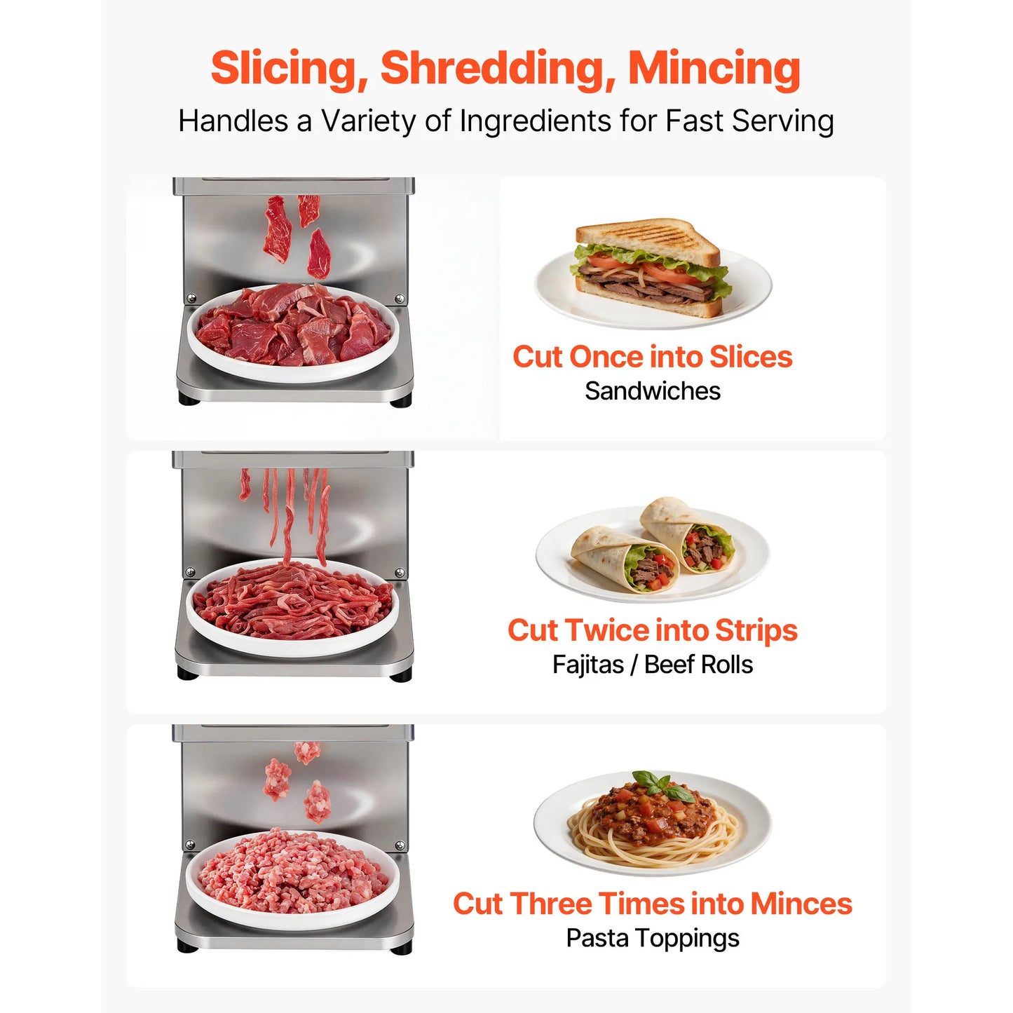 SucceBuy Meat Cutting Machine 850 W Commercial Slicer 5 mm Stainless Steel Blade Shredder for Boneless Meat Vegetables Kitchen