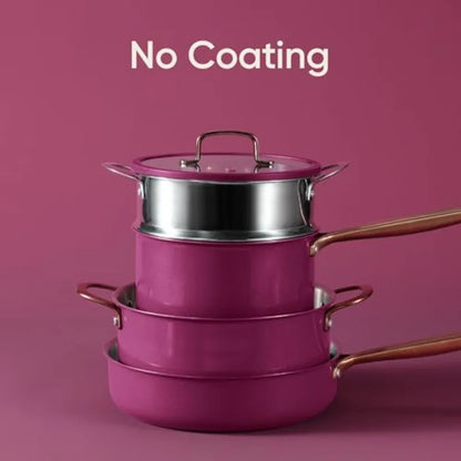 24pcs Tri-Ply Stainless Steel Cookware Set Pots and Pans for Induction Cooking Non-Toxic Outer Ceramic Layer Violet Purple