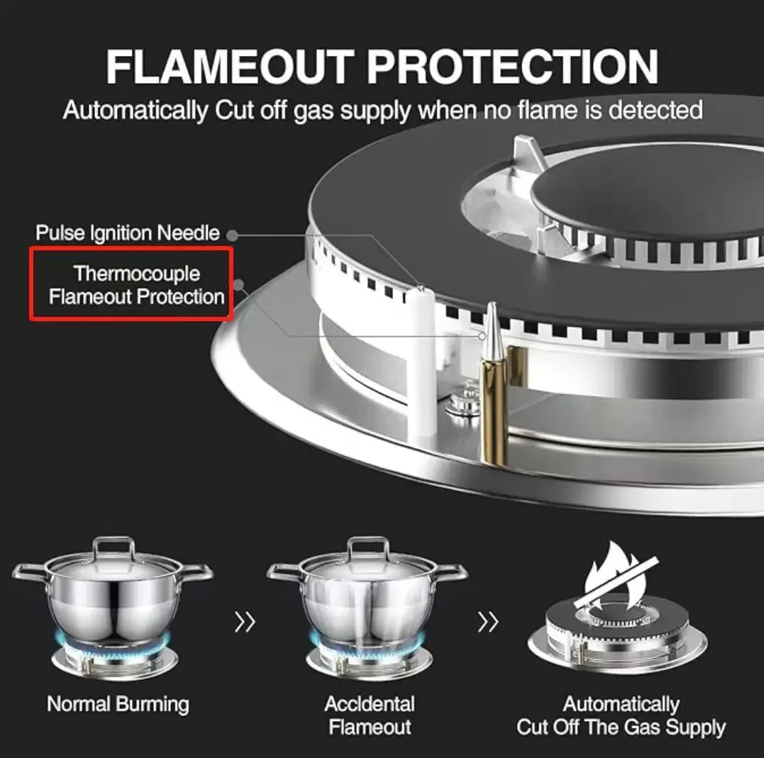 Gas Stove Cooker 5-Burner Class B Electric Stove Tempered Glass Battery Built-In Cooktop for Kitchen Table Top Hotels Households