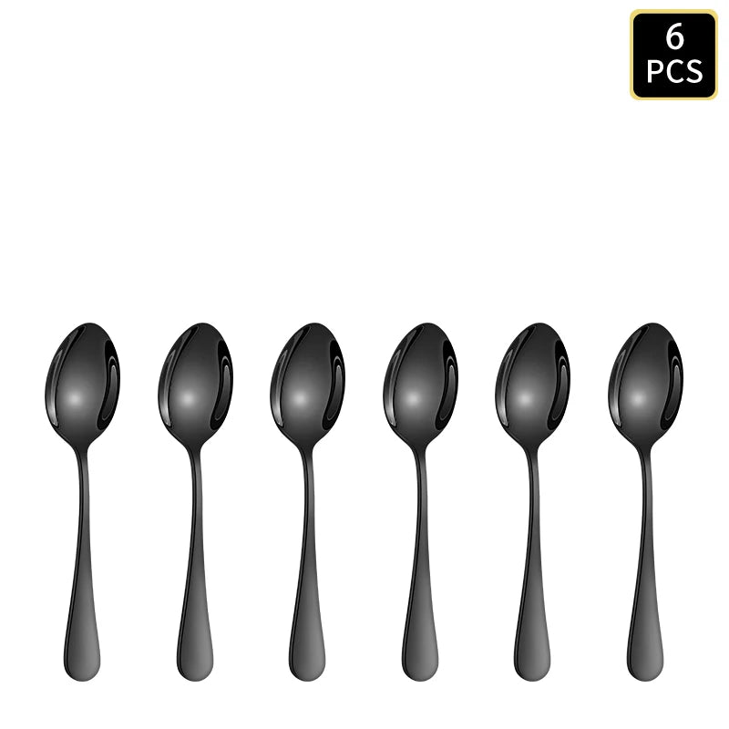 4/6/16/24pcs Black stainless steel cutlery 1010 round handle knife, fork and spoon cutlery set suitable for home and hotel