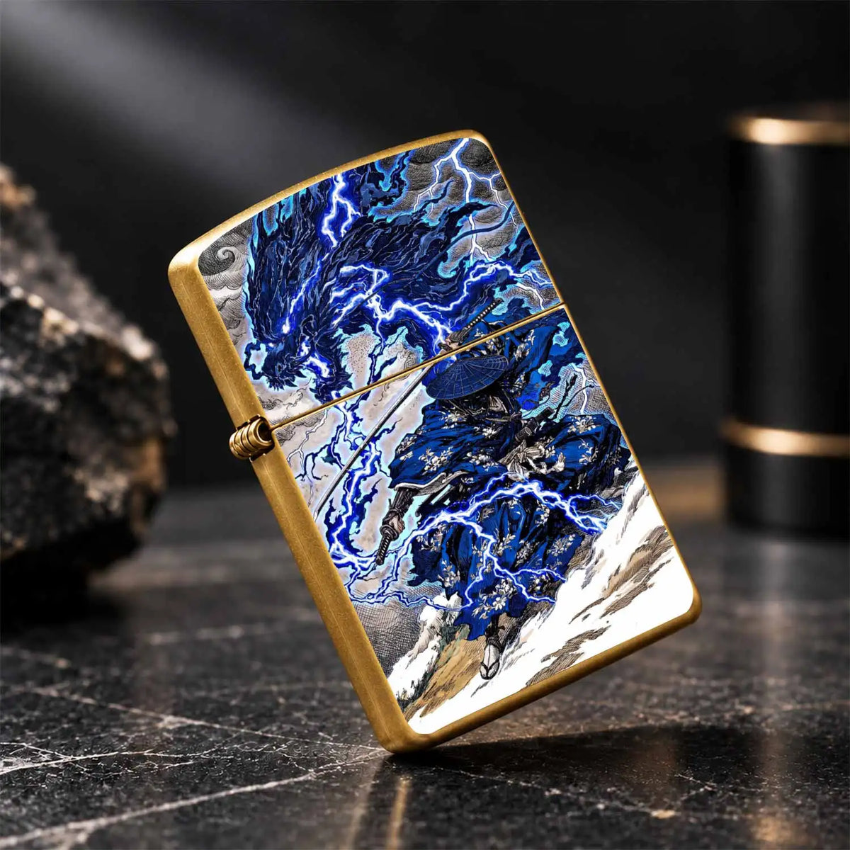 Ukiyo-E Style Lightning Blue Dragon Ronin Themed Decorative Ornament, Exquisite Art Accessory, Unique Aesthetic Desktop Display, Versatile For Daily Scenes, Premium Collectible Gift For Art Lovers And Trend Enthusiasts A Humo