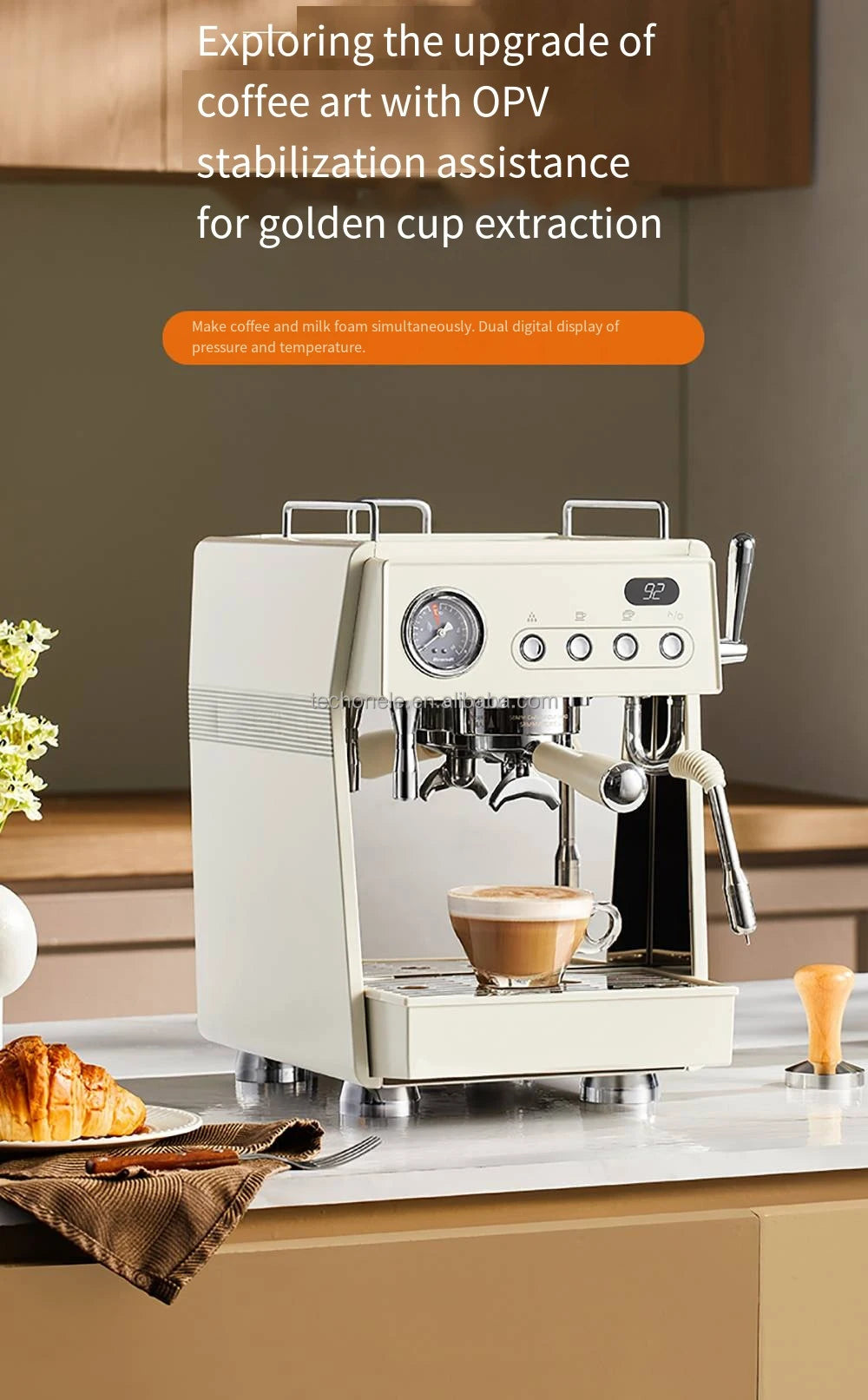 oo-Household Coffee Machine with Grinding Function Semi-automatic Electric Espresso Machine for Latte & Cappuccino