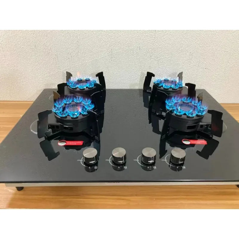 4 Burner Gas Stove Tempered Glass Cooktop Built-in Hob Flip-Top Kitchen Cooker for Home/Restaurant (NG/LPG Optional)