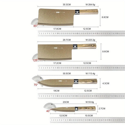 4-piece Commercial wood grain Titanium kitchen knife set, sharp meat cutter, multi-purpose slslice knife, chef BBQ knife se