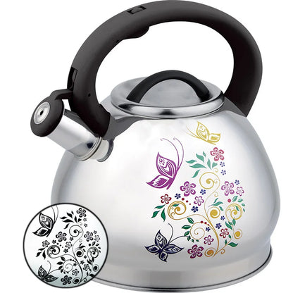 3L Color-Changing Flower Whistling Kettle, Stainless Steel Visual Alert When Water Boils, for Induction & Gas