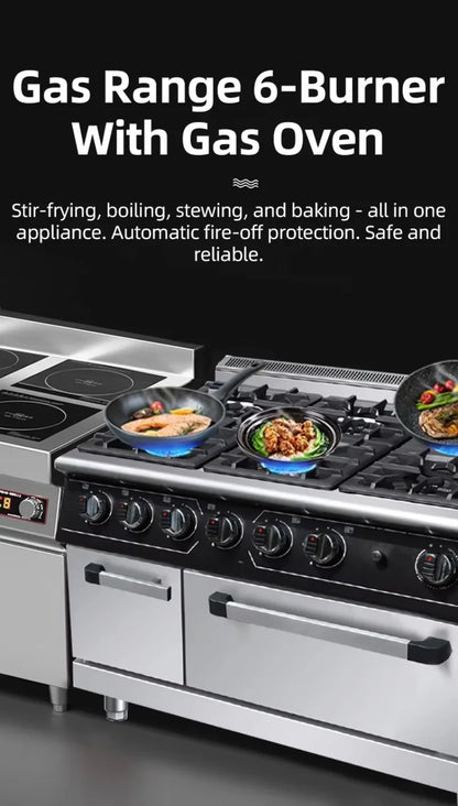 Luxury Six-head Gas Commercial Vertical Pot Stove with Electric Oven, High-power Gas Stove for Hotels and Restaurants Customized