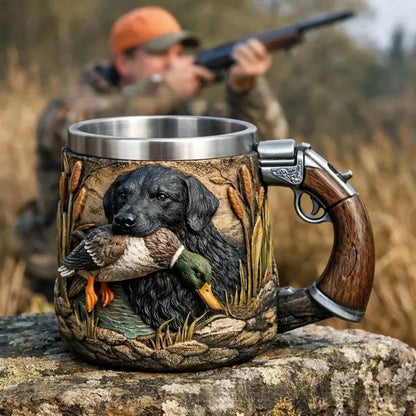 Stainless Resin Hunter Mug 3D Embossed Outdoor Sports Coffee Tea Cup Gift for Men Women Camping Fishing Daily Use Drinking Mug