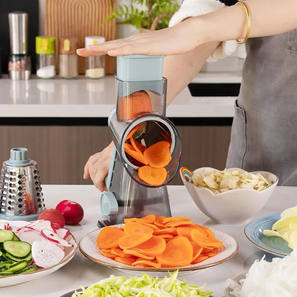 Hand-Cranked Cheese Grater Vegetable Slicer, Three-In-One Grinder with Interchangeable Blades, Kitchen Multi-Function Tool