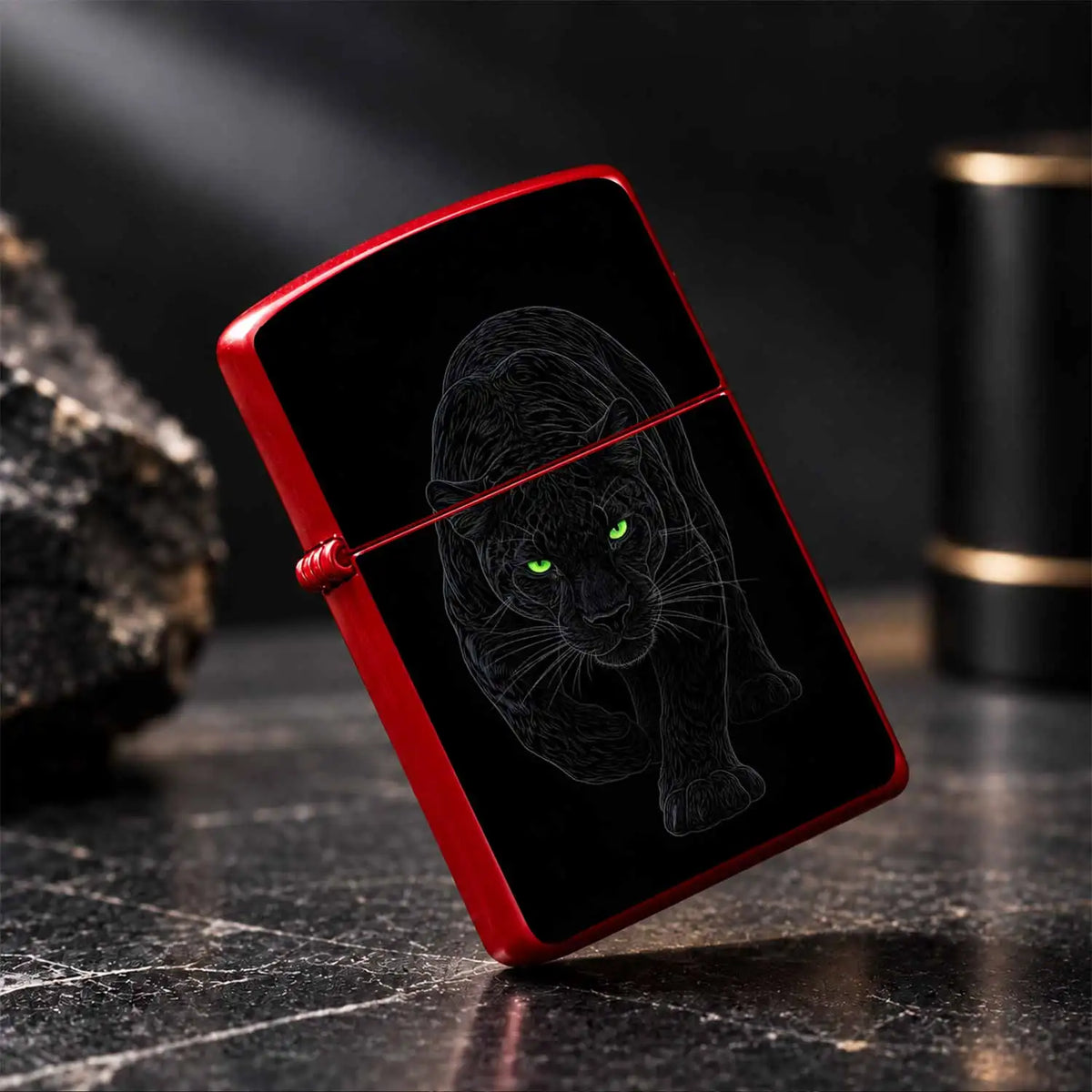 Stylish Stealth Panther Themed Portable Igniter, Fits Daily Outings, Outdoor Camping, Business Gifting Scenarios, Striking Bright Green Eyes With Dim Line Art Builds Strong Night Vibe, Blends Practicality And Unique Taste, Pe