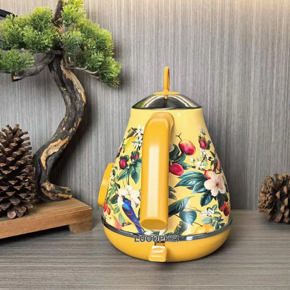 1.7L Retro Yellow Paint Decal Electrc Kettle Boiling Water with Thermometer Automatic Power Off 304 stainless Steel Teapot 1850W