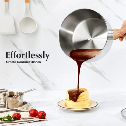KOCH SYSTEME CS Stainless Steel Saucepan 1QT/2QT/3QT Milk Pot Stewpot with Heat-resistant Bakelite Handle Sauce Pans Induction