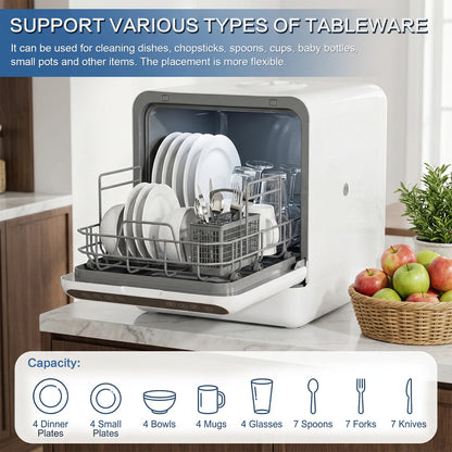 Countertop Dishwasher No Hookup Needed Automatic Dishwasher 360° Dual Spray High-Temp& Air-Dry Function for Apartments